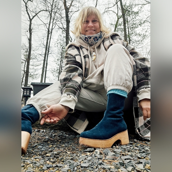 Charlotte Stone Blue Ankle Boots with Tan Sole - Picture 6 of 7